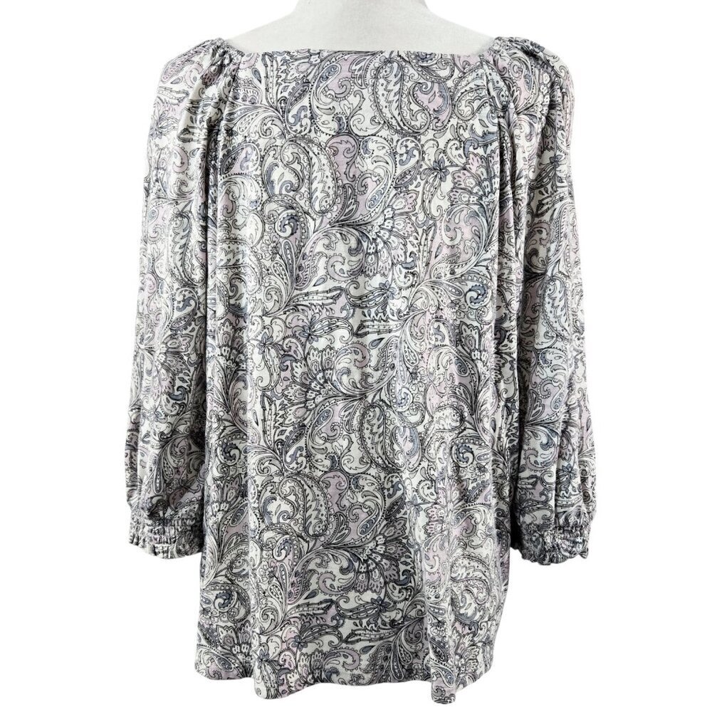 J. Jill Cotton Modal Blend Gray Paisley Square Neck Peasant Blouse Boho PETITE - Picture 2 of 8
